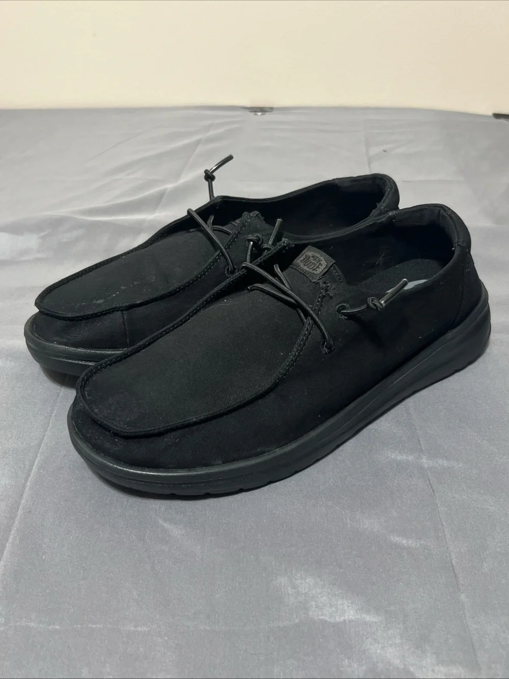 Men's Hey Dude Wally Work Wide Shoes Triple Black - Men's Size W8